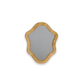 Miroir mural décoratif avec cadre en rotin naturel tressé en bandes horizontales, forme organique ondulée asymétrique type blob, vue de face sur fond blanc, dimensions 44×35 cm, style bohème naturel