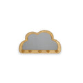 Porte-manteau mural en forme de nuage en rotin naturel avec miroir intégré et 5 boutons ronds en bois, vue de face sur fond blanc, 45×25 cm