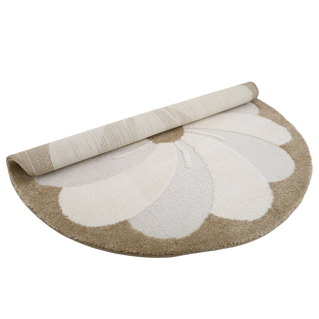 Tapis Rond Velours Motif Fleur en Relief Écru & Beige – Elsa