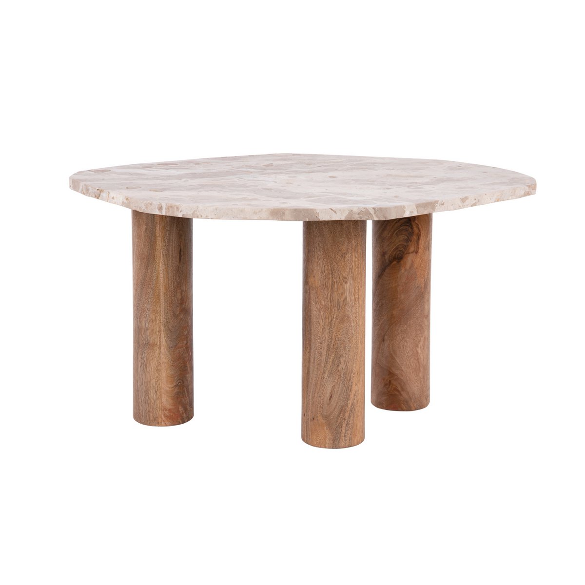 Table Basse ORGANIC Marbre Marron Pieds Bois 75×50×40 cm