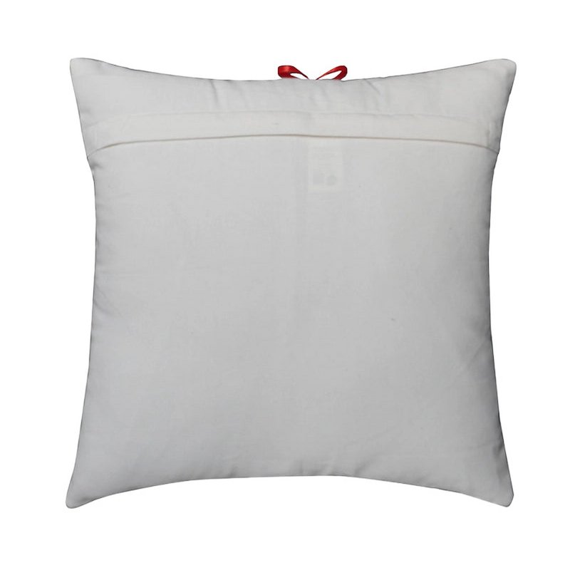 Housse de Coussin Noël Sapin Appliqué Coloré Rouge Vert Nœud Coton 45×45 cm