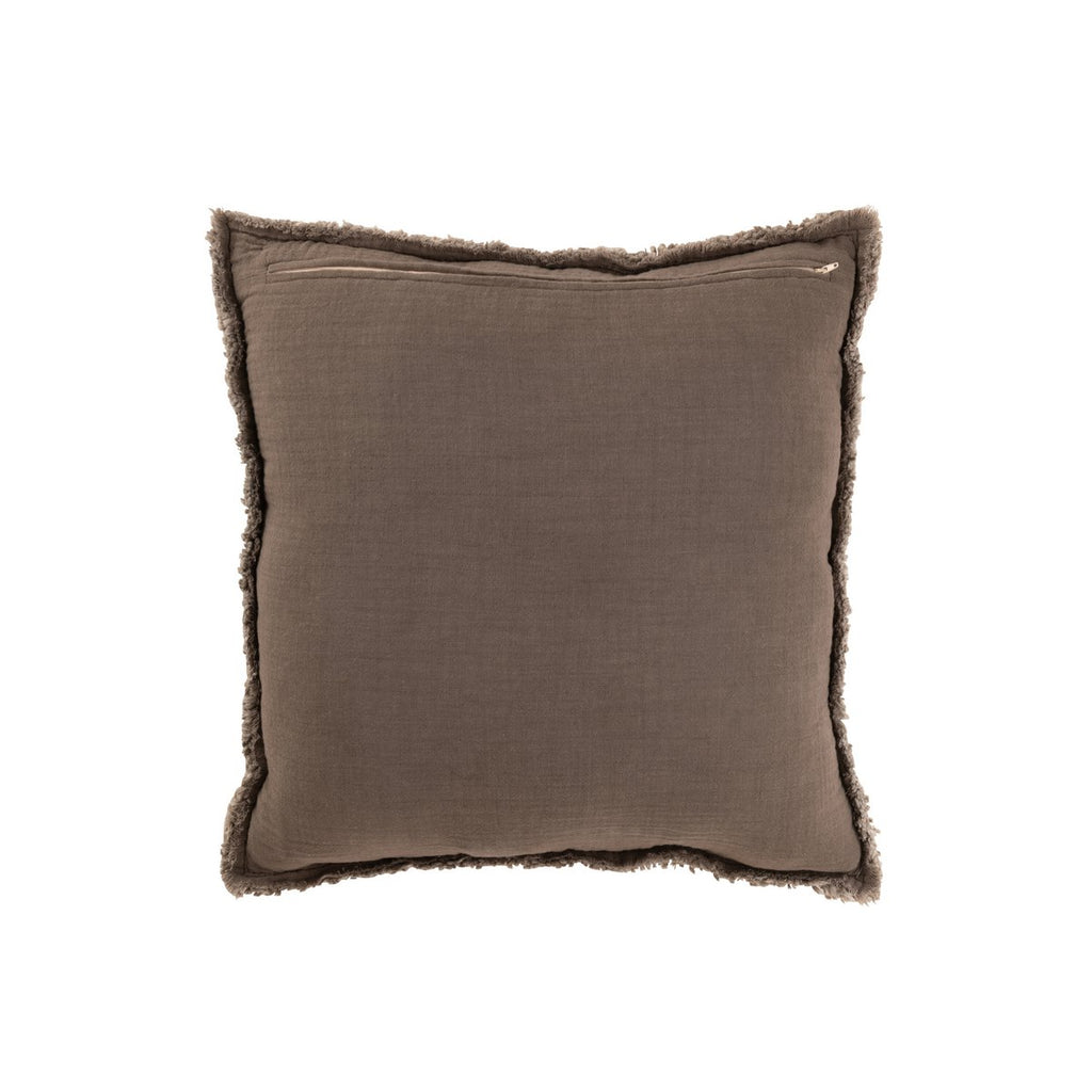 Coussin SAHEL Bords Effilochés Coton Taupe 50×50 cm