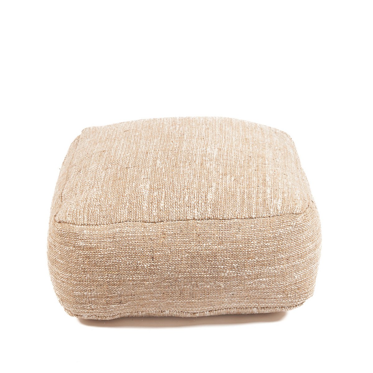 Grand pouf carré confortable en coton beige texturé, design épuré et naturel.