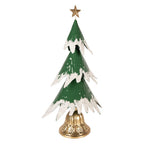Décoration Noël Sapin Métal Vert Effet Neige Base Dorée 26×20×50 cm