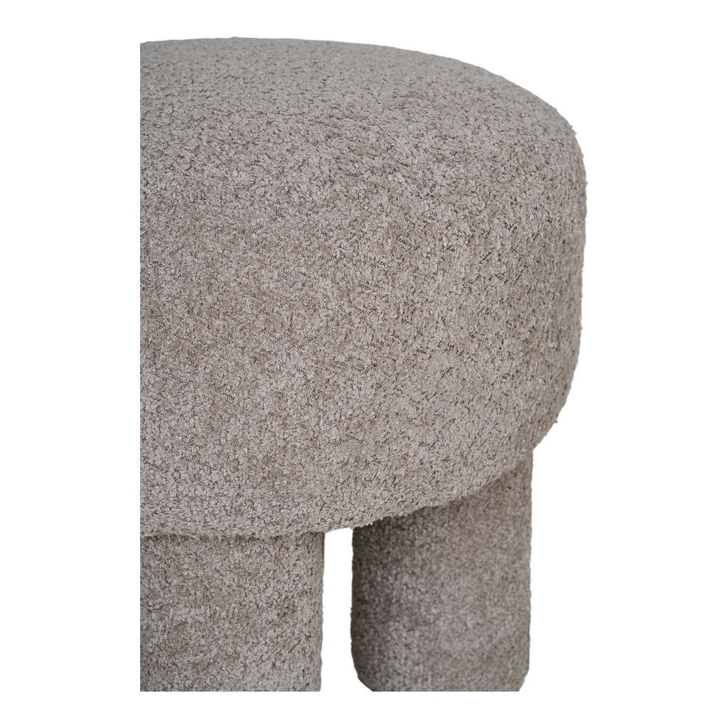 Pouf CANBERRA Bouclette Gris Clair Pieds Cylindriques Ø43×43 cm
