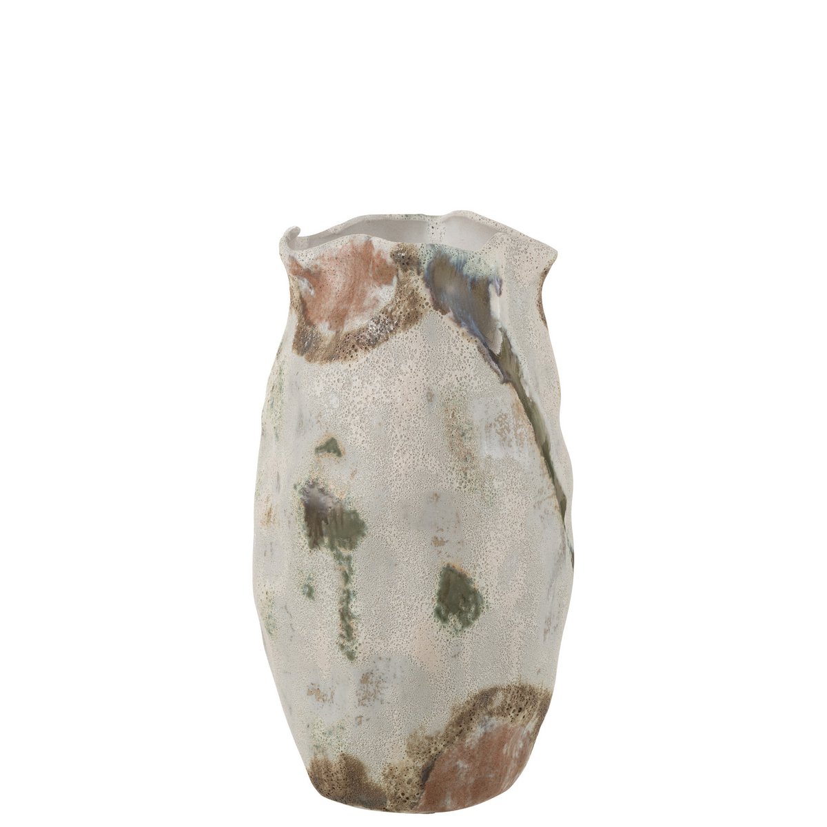 Grand vase organique Mana en porcelaine texturée beige avec des touches de couleurs terreuses.