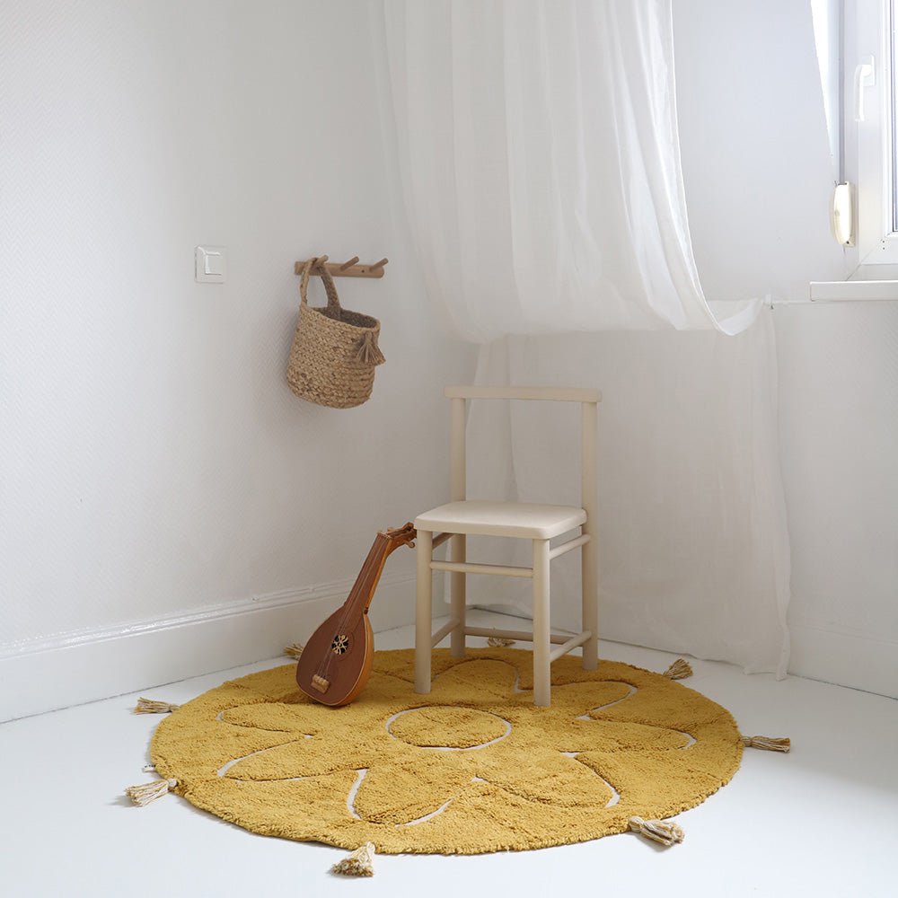Tapis Rond Bohème à Pompons Jaune Mangue – YVA – Nattiot