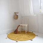 Tapis Rond Bohème à Pompons Jaune Mangue – YVA – Nattiot