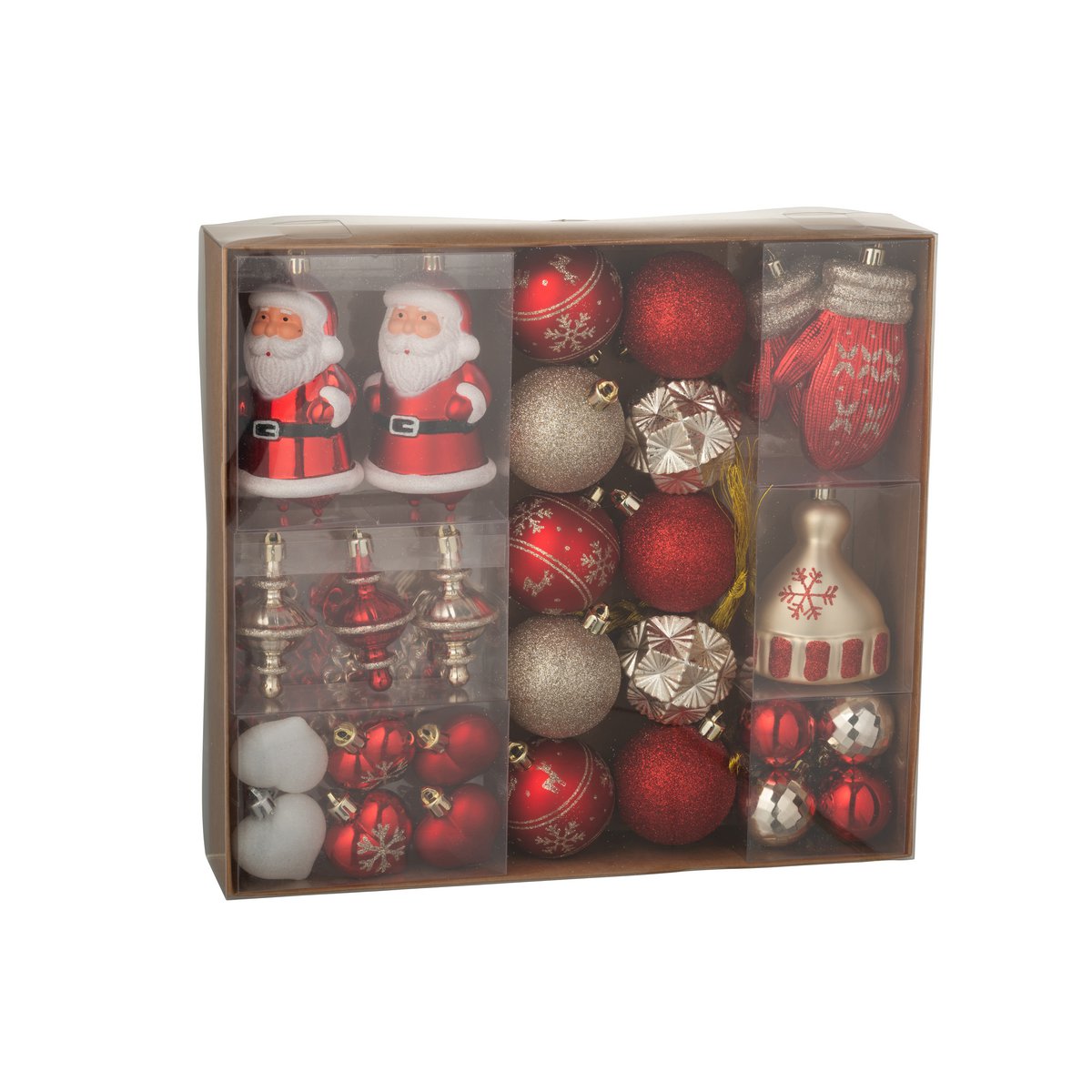 Coffret 45 Boules de Noël Plastique Rouge Or Ø6 cm