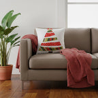 Housse de Coussin Noël Sapin Appliqué Coloré Rouge Vert Nœud Coton 45×45 cm