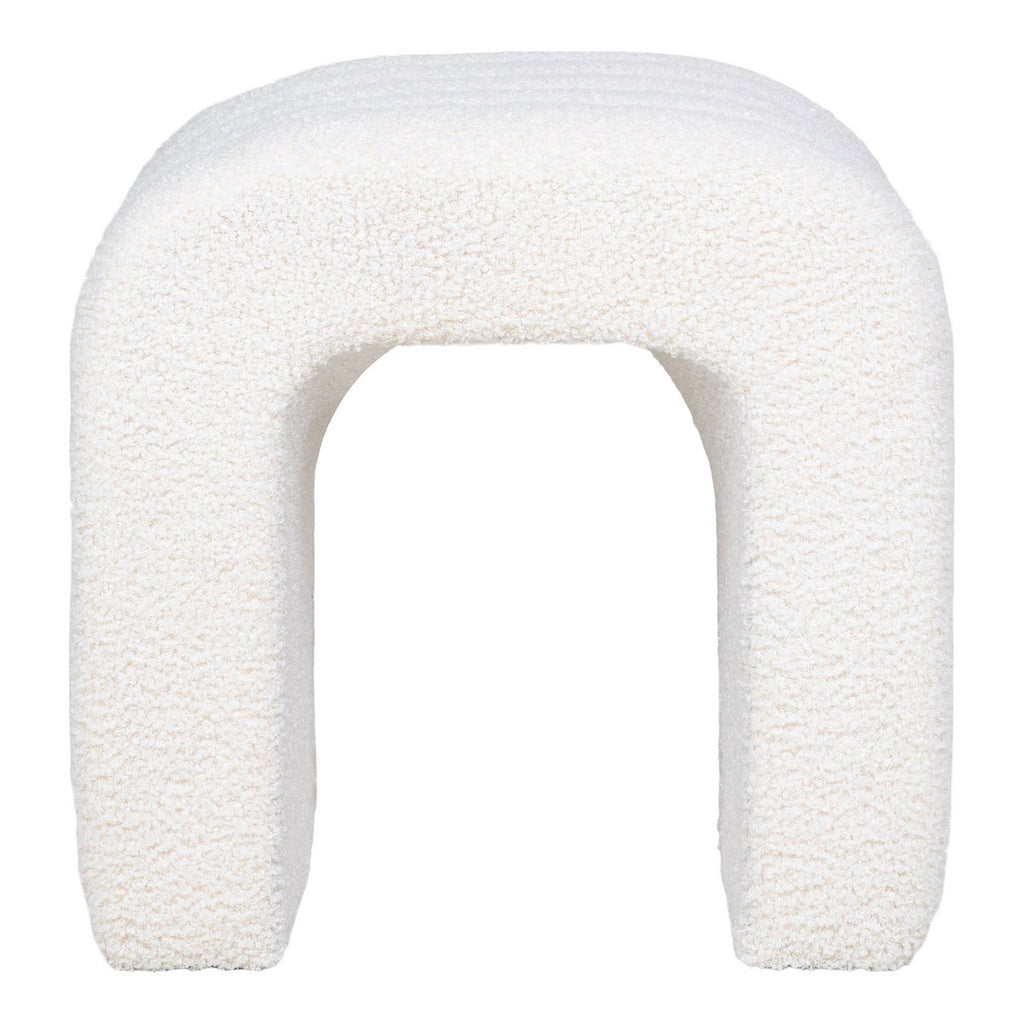 Pouf COLMA Bouclette Blanc Structure Bois 41×36,5 cm
