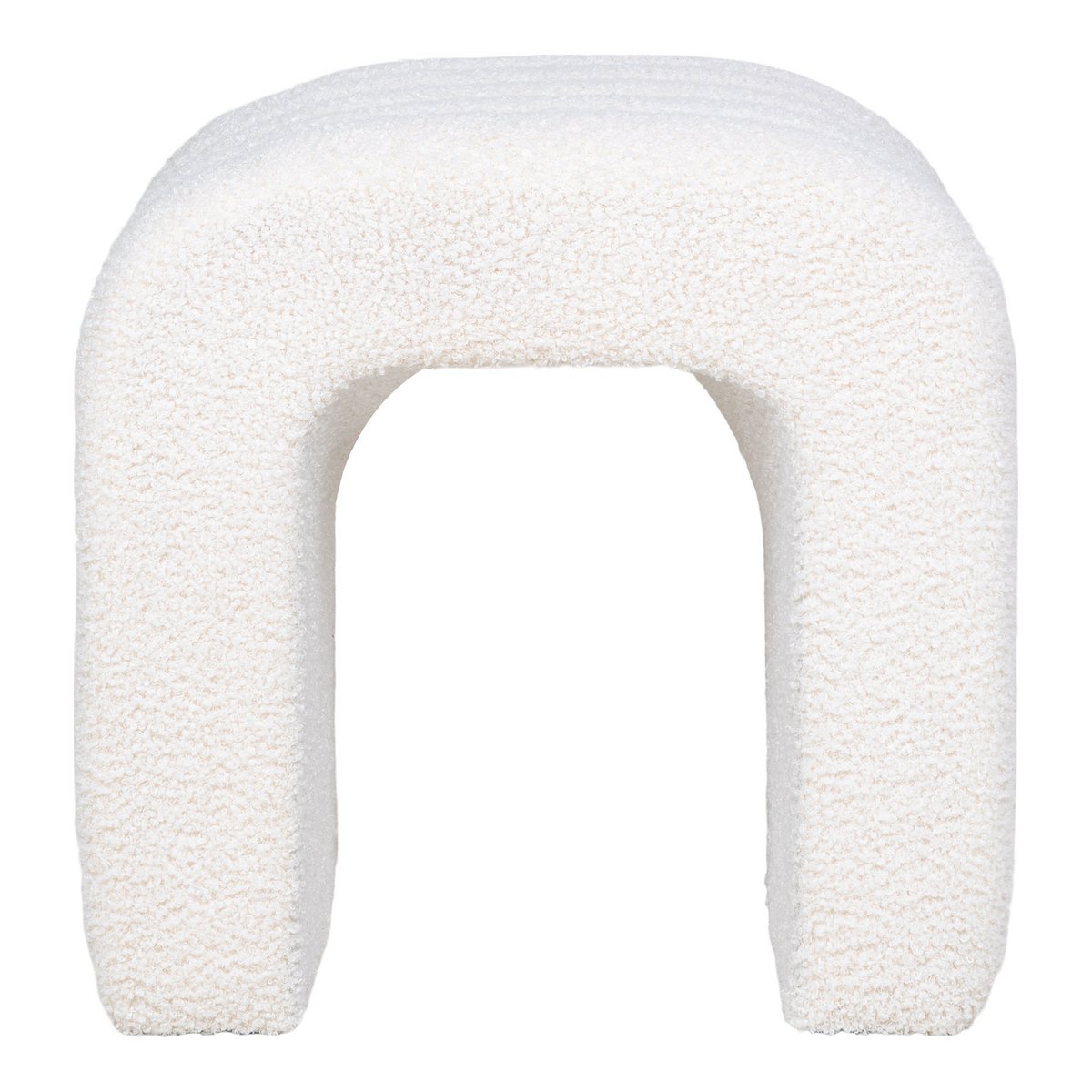 Pouf COLMA Bouclette Blanc Structure Bois 41×36,5 cm