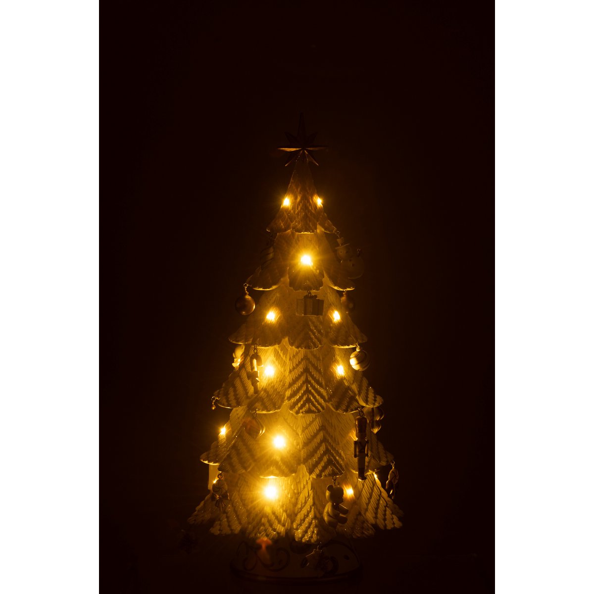 Sapin de Noël LED Ornements Polyrésine Blanc Or 24,5×51,5 cm