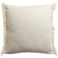 Coussin carré 45x45 en tissu bouclette écru blanc perle avec franges sur les côtés