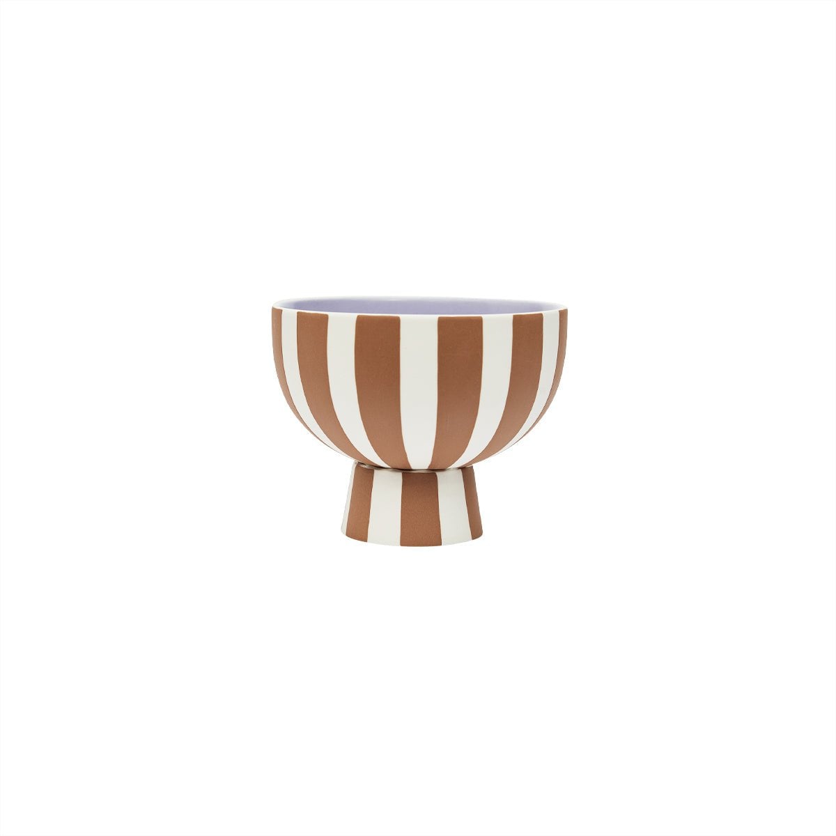 Bol Toppu Petit en céramique peinte à la main – rayures caramel & blanc, intérieur lavande, design scandinave | Blomstra Home
