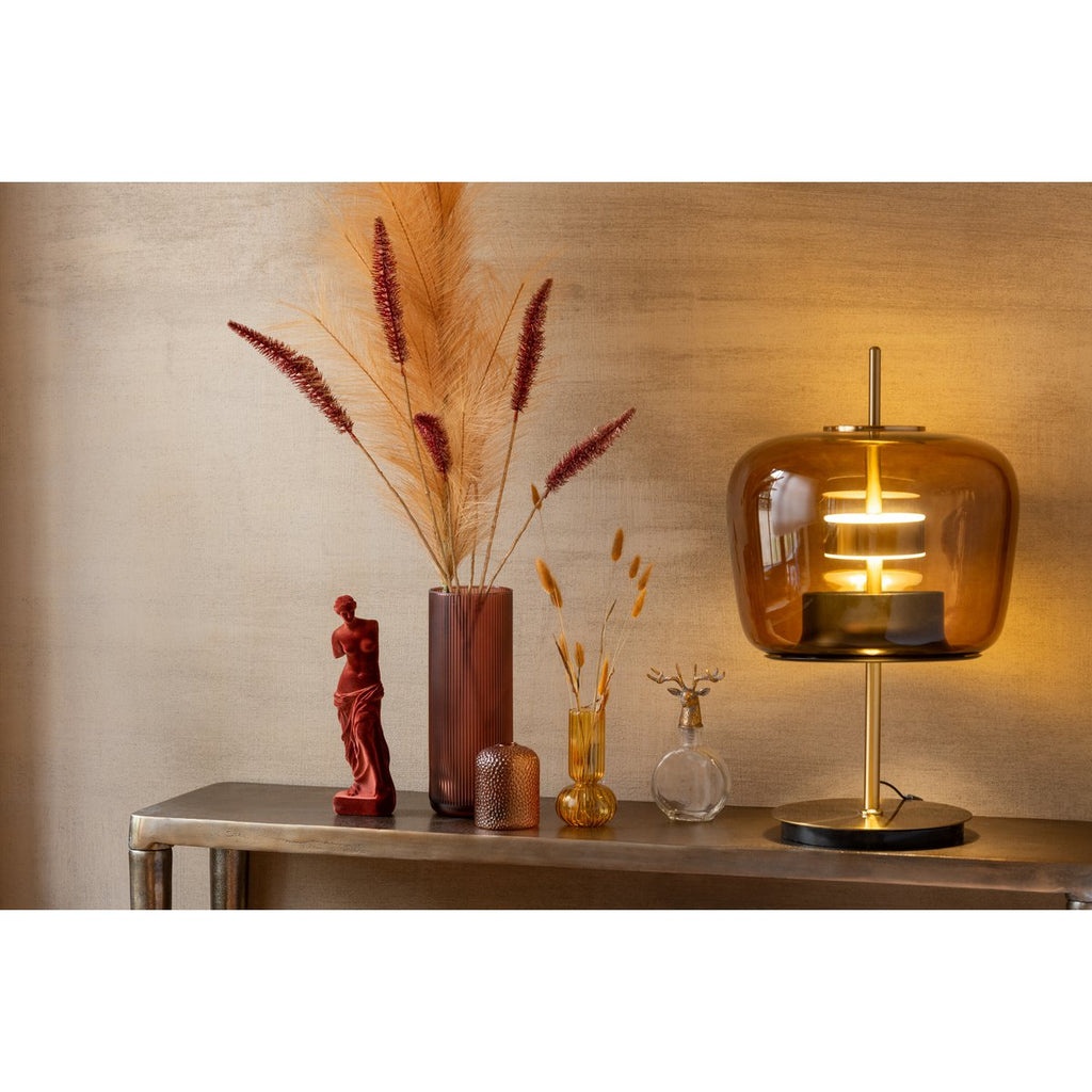 Lampe de Table LARA Verre Ambré et Doré Ø35×58 cm