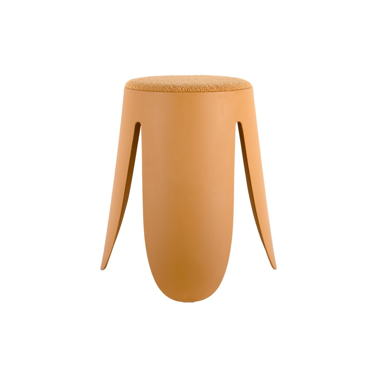 Tabouret design Savor en forme de pétales, couleur ocre moutarde avec une assise douce en peluche.