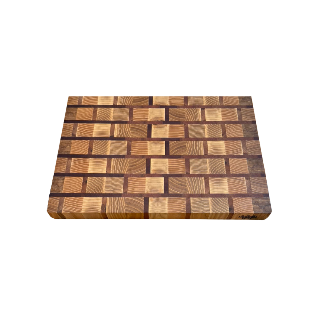 Planche à Découper Bois de Bout Frêne & Sapelli Motifs Géométriques
