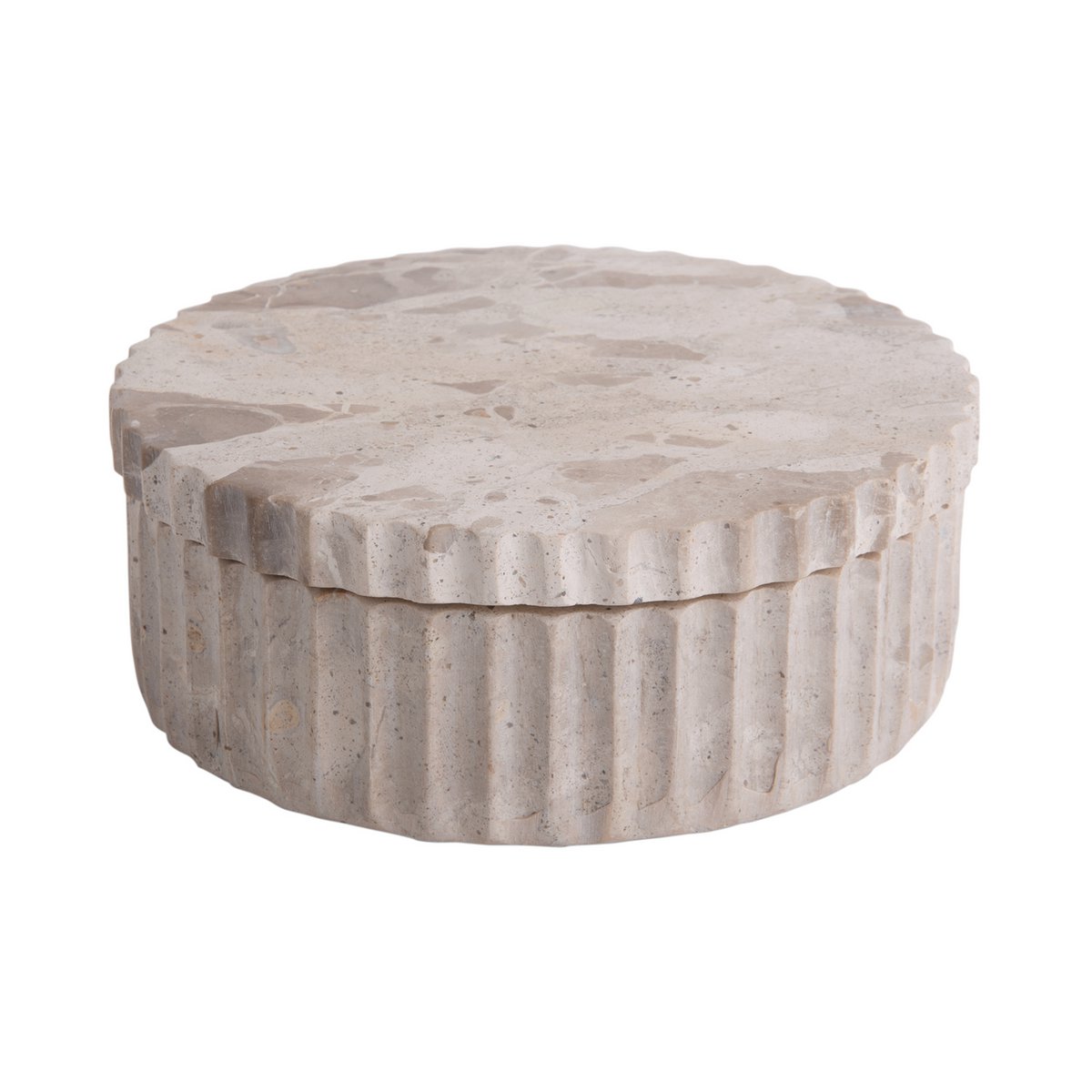 Bol rond avec couvercle en marbre beige texture striée