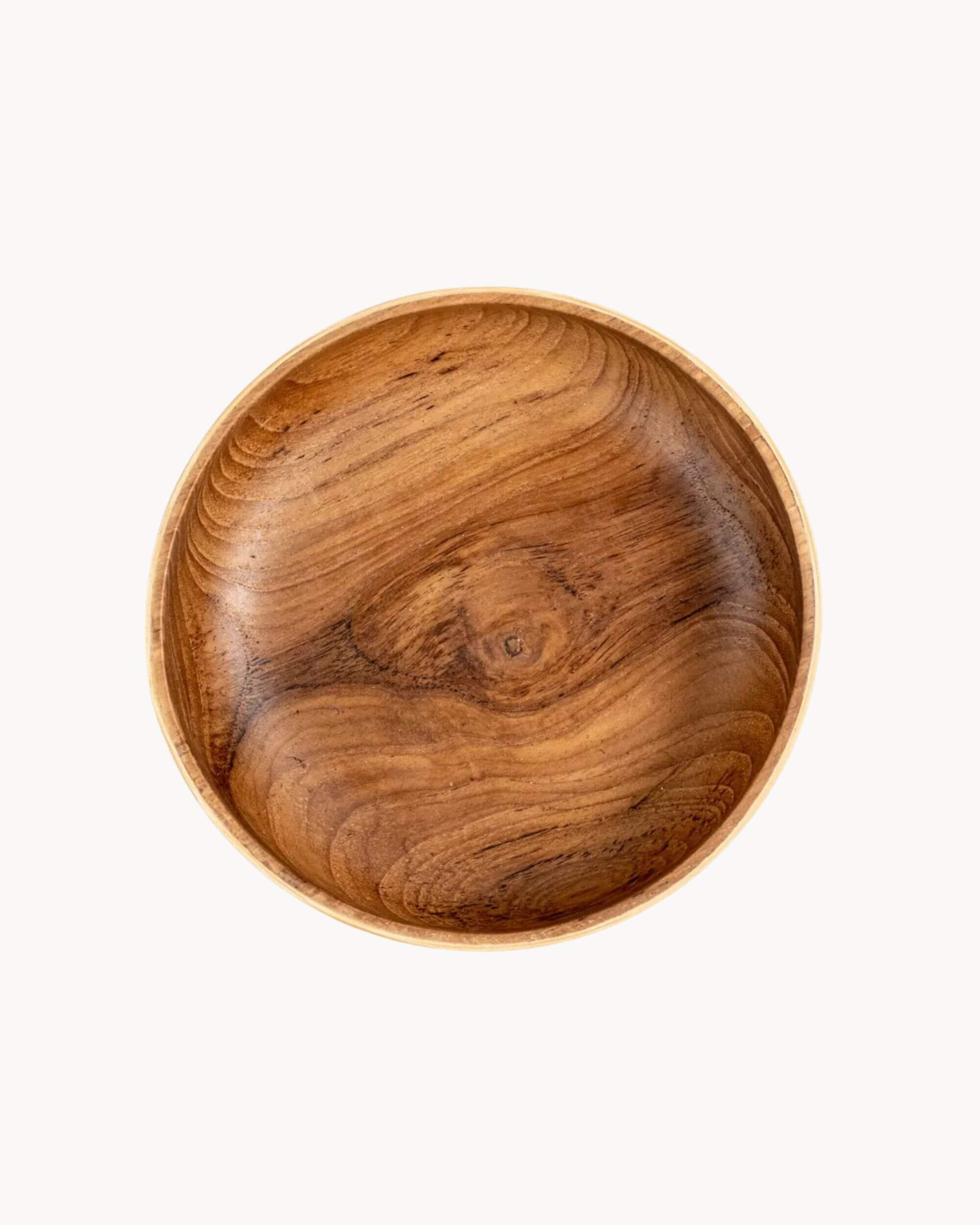 Vue du dessus du bol SORAYA en teck et bambou naturel
