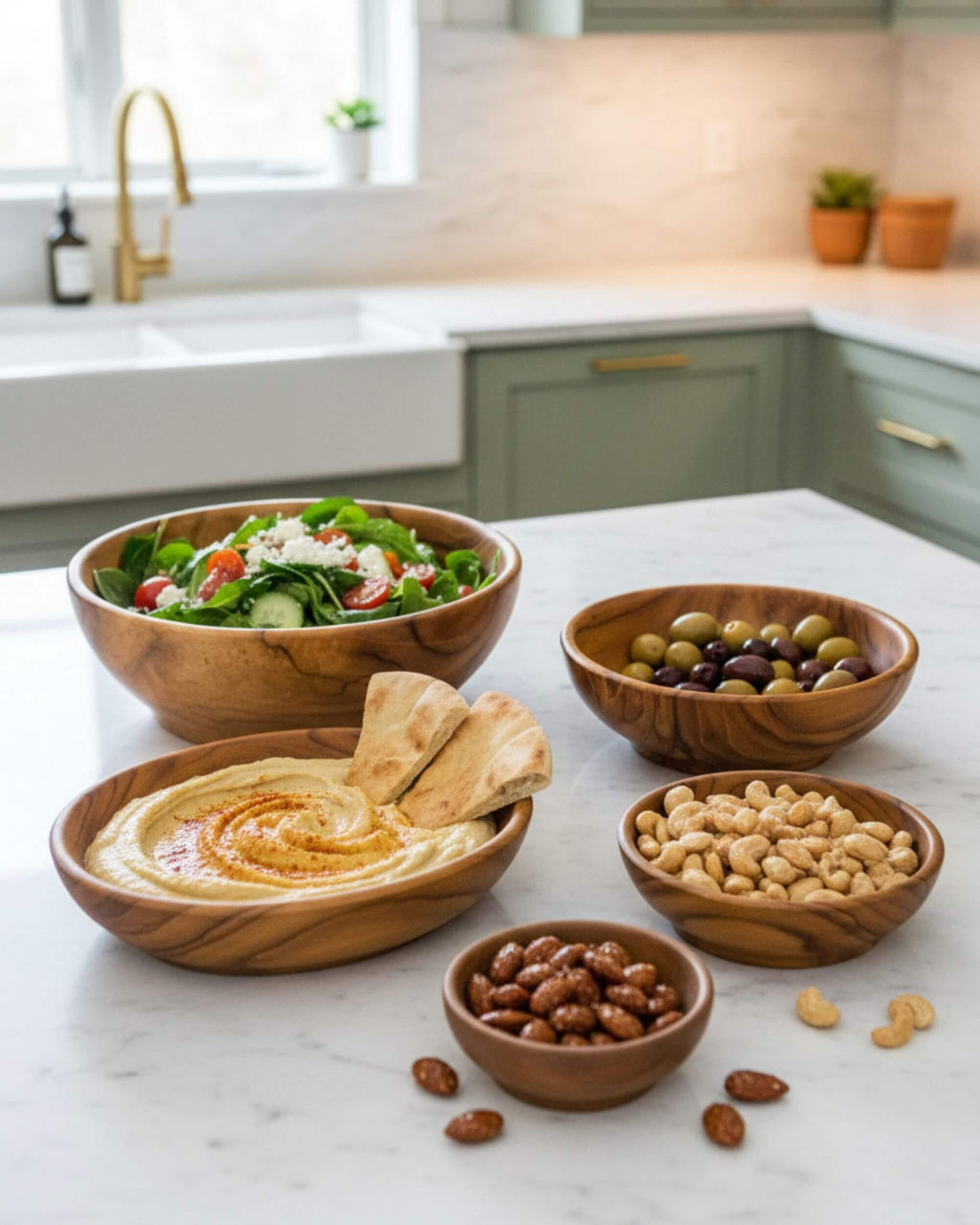 Ensemble de bols MIRAN en teck pour apéritifs et salades
