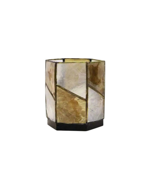 Bougeoir artisanal HEXA en coquille de Capiz blanc et brun blomstra home
