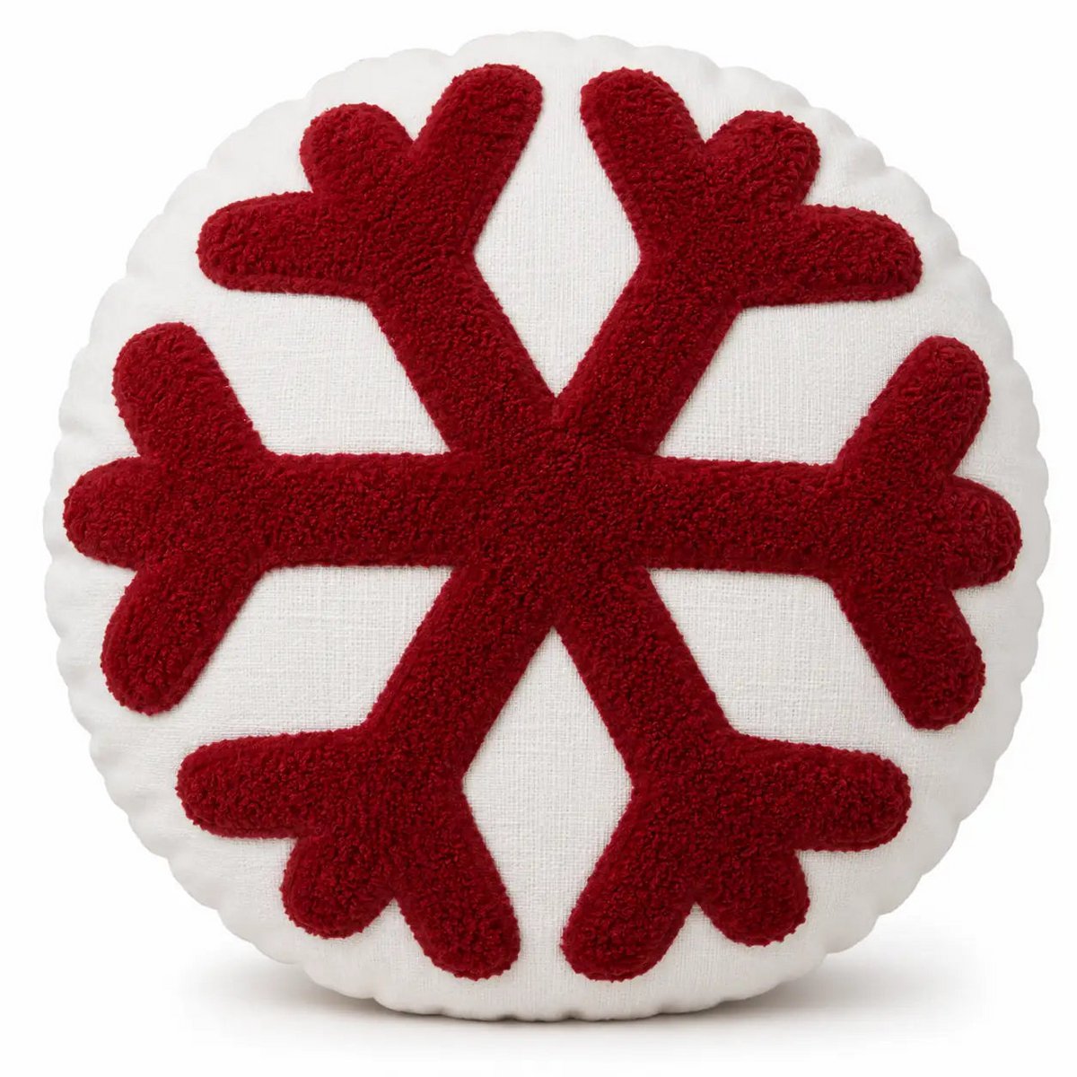 Coussin de Noël Rond Flocon de Neige Rouge Blanc Snoworb