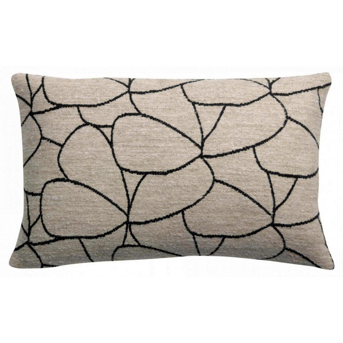 Coussin lombaire rectangulaire 40x65 tissage jacquard motif galets noirs sur fond beige