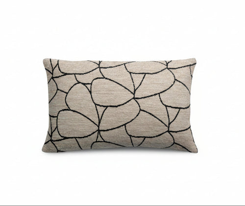 Coussin lombaire rectangulaire 40x65 tissage jacquard motif galets noirs sur fond beige