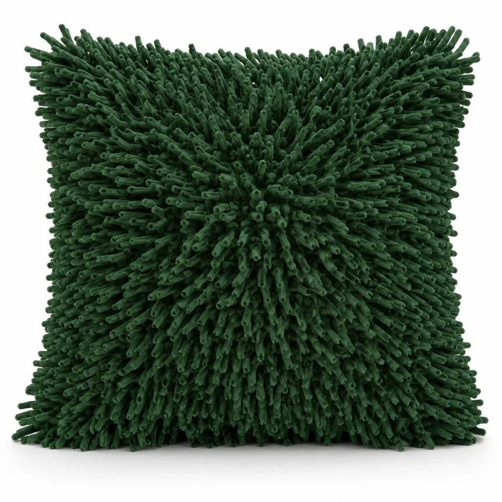 Housse de Coussin Shaggy Moelleux Vert Fonçé Fluffora
