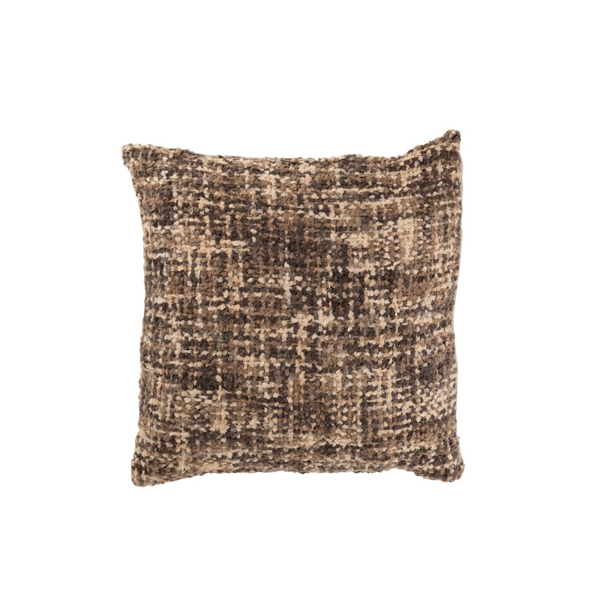 Coussin carré 45x45cm en tissu effet tweed marron et beige texturé J-line