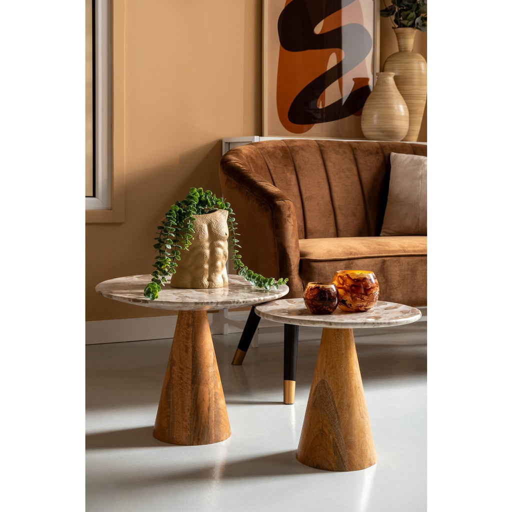 Table d'Appoint FORCE Marbre Marron Pied Manguier Ø51×36 cm