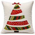Housse de Coussin Noël Sapin Appliqué Coloré Rouge Vert Nœud Coton 45×45 cm