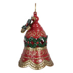 Décoration Noël Cloche Métal Rouge Houx Doré Ø21×29 cm