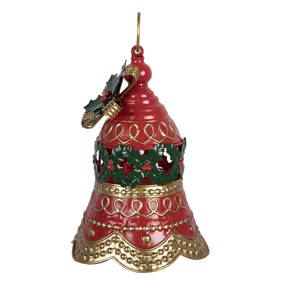 Décoration Noël Cloche Métal Rouge Houx Doré Ø21×29 cm