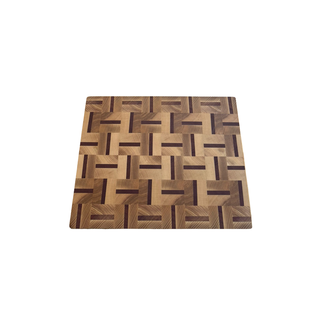 Planche à Découper Bois de Bout Frêne & Sapelli Motifs Géométriques
