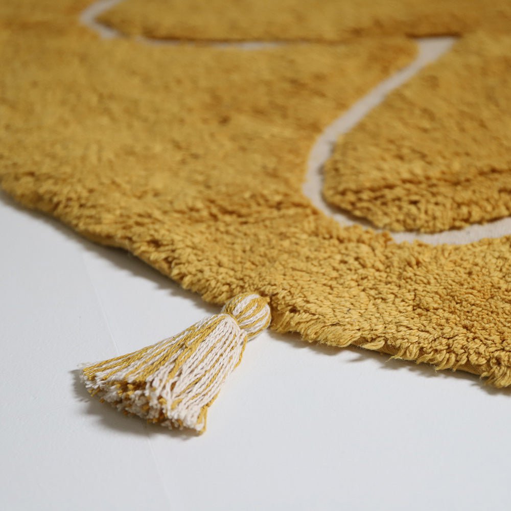 Tapis Rond Bohème à Pompons Jaune Mangue – YVA – Nattiot