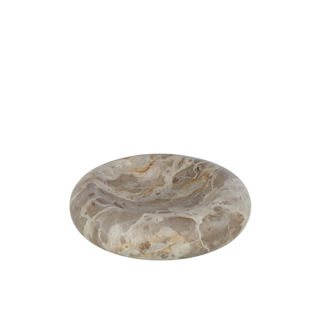 Coupe basse ronde en pierre naturelle beige marbrée sur fond blanc