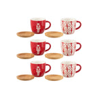Coffret 6 Tasses + Soucoupes Bambou Céramique Rouge Casse-Noisette Noël