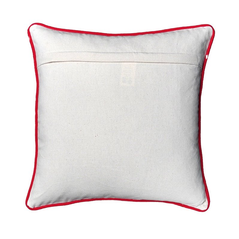 Housse de Coussin Noël Tis The Season Brodée Couronne Houx Baies Passepoil Rouge 45×45 cm