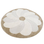 Tapis Rond Velours Motif Fleur en Relief Écru & Beige – Elsa