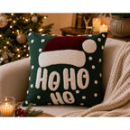 Housse de Coussin Noël HO HO HO Brodée Vert Blanc Rouge 45×45 cm