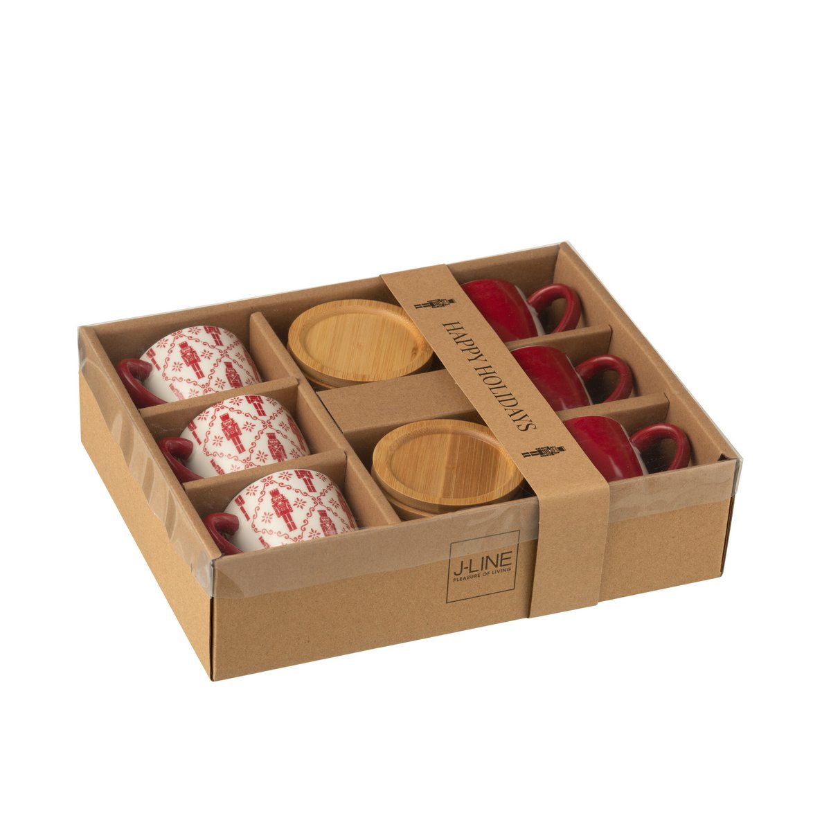 Coffret 6 Tasses + Soucoupes Bambou Céramique Rouge Casse-Noisette Noël