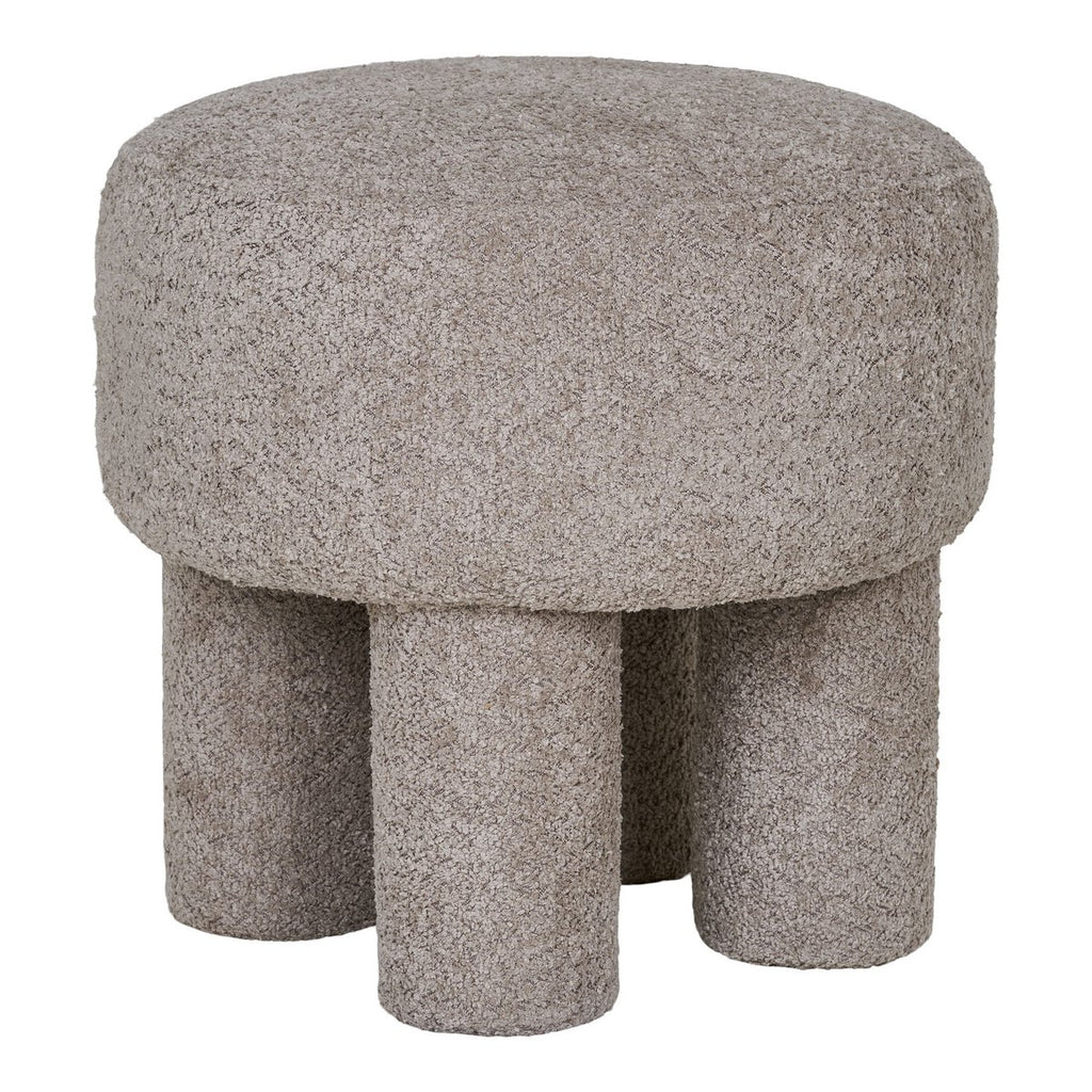 Pouf CANBERRA Bouclette Gris Clair Pieds Cylindriques Ø43×43 cm