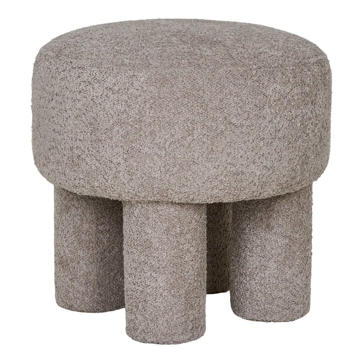 Pouf CANBERRA Bouclette Gris Clair Pieds Cylindriques Ø43×43 cm