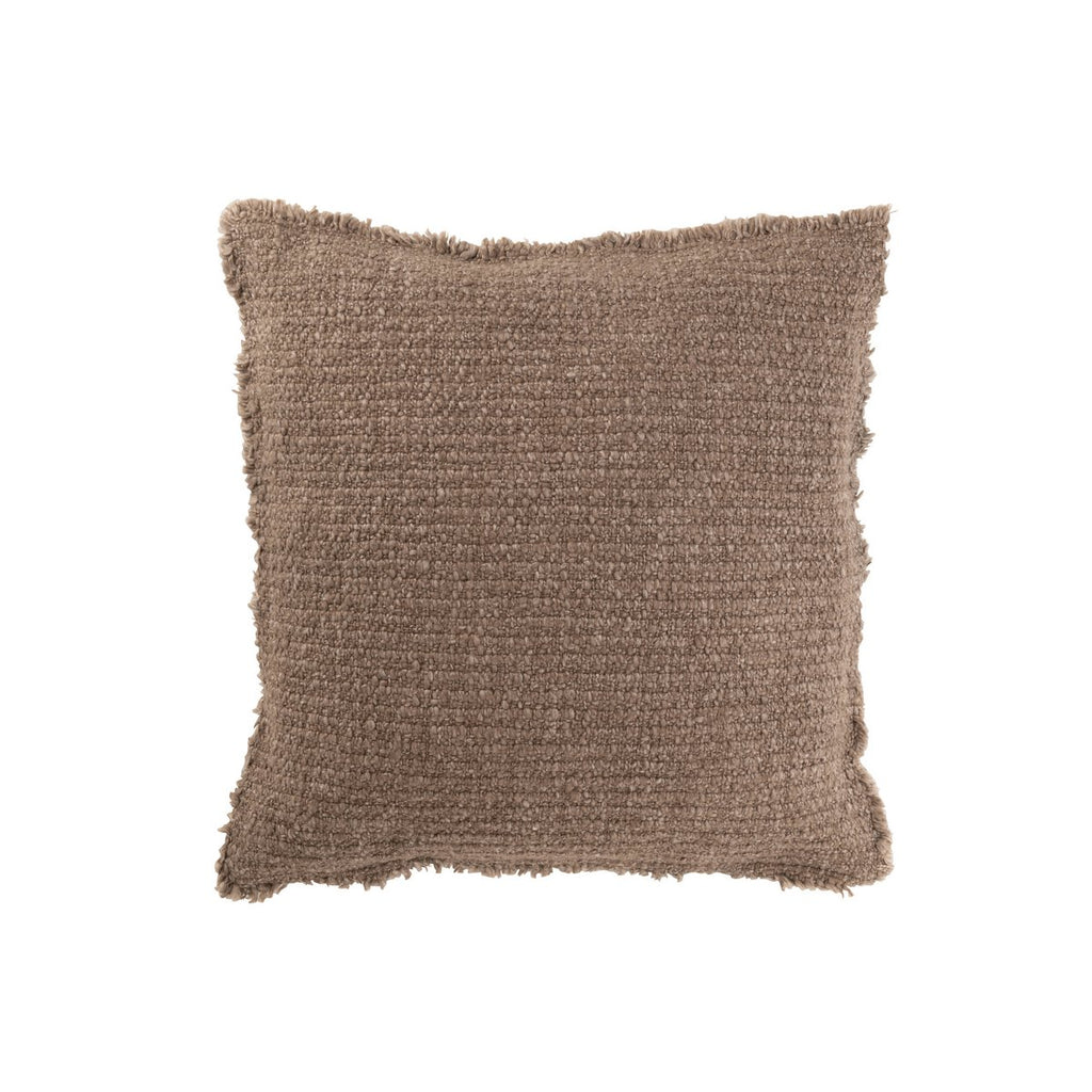 Coussin SAHEL Bords Effilochés Coton Taupe 50×50 cm