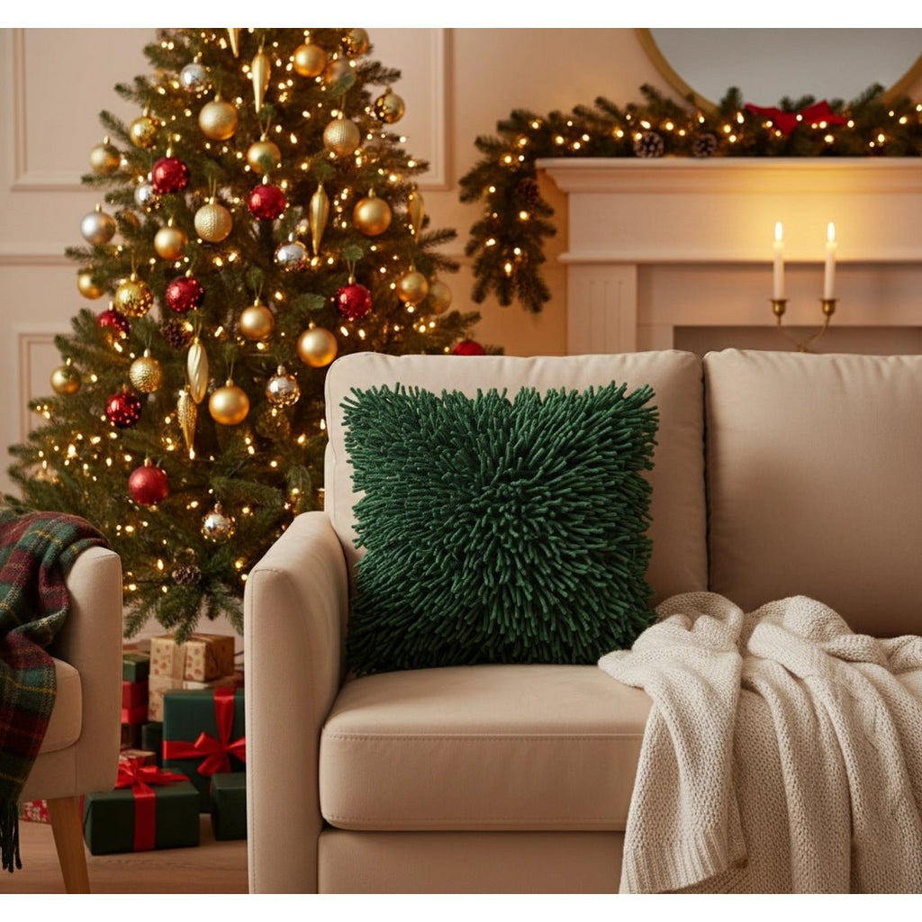 Housse de Coussin Shaggy Moelleux Vert Fonçé Fluffora