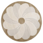 Tapis Rond Velours Motif Fleur en Relief Écru & Beige – Elsa
