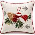 Housse de Coussin Noël Cloches Brodées Pommes de Pin Sapin Coton 45×45 cm