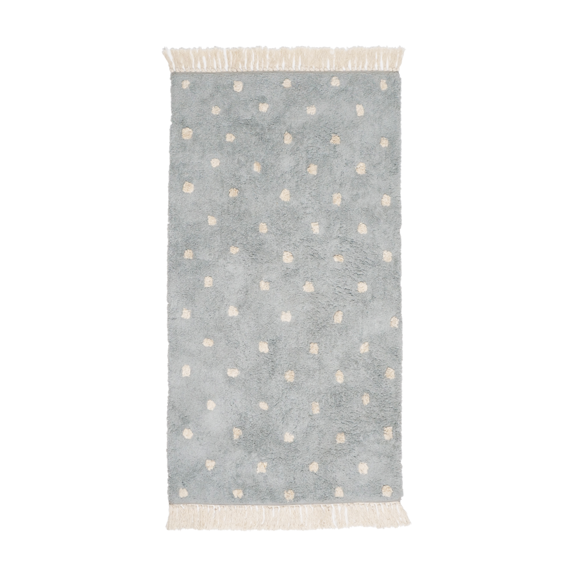 Tapis Long Bleu à Pois & Pompons Beiges – Hilde
